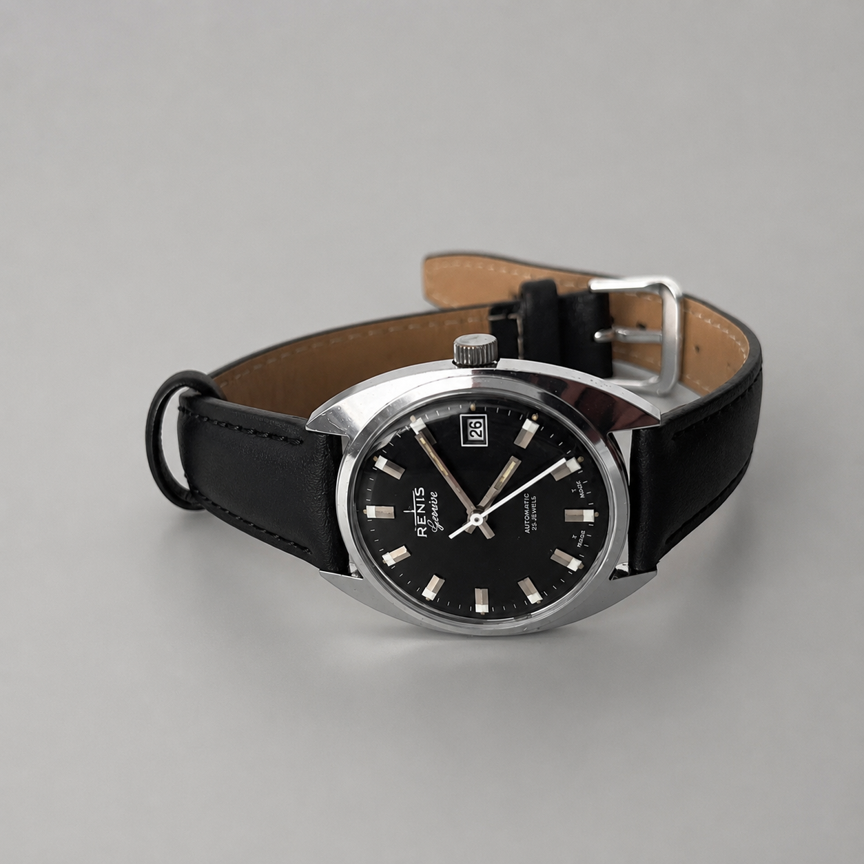 Vintage Renis Genève Automatic – Black Dial, Date, 25 Jewels
