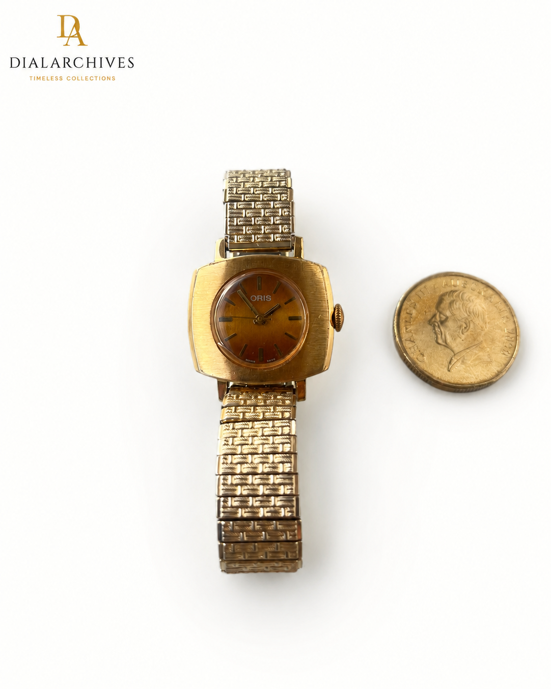 Vintage Oris Ladies Mechanical Watch – Gold-Tone Cushion Case & Textured Bracelet