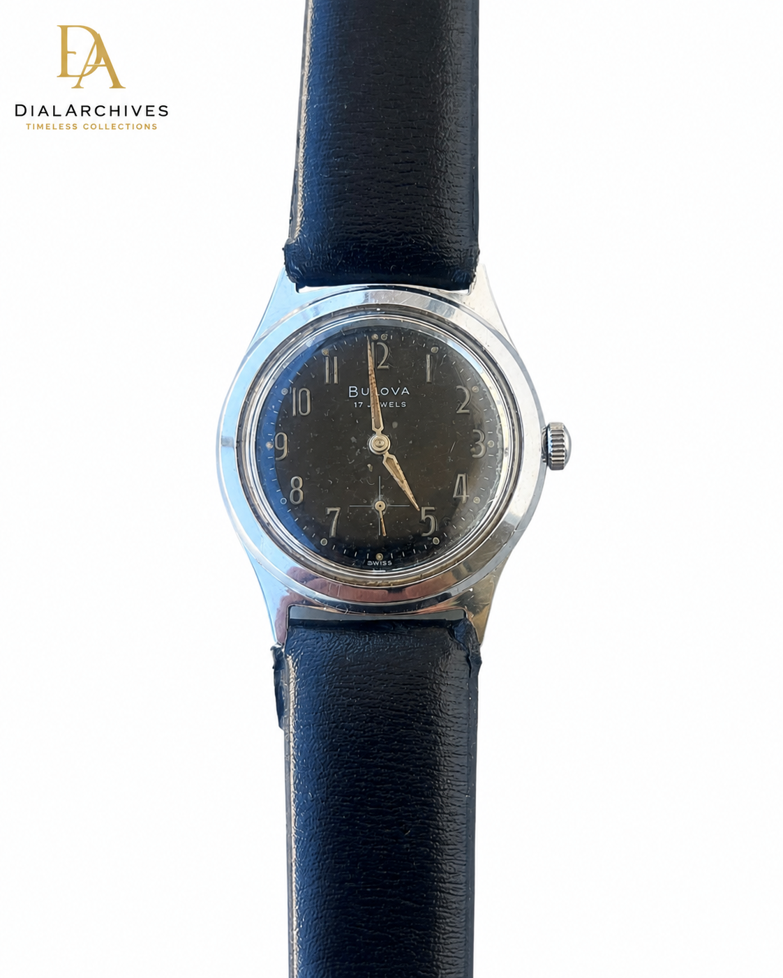 Vintage Bulova 17 Jewels Swiss Manual Wind – Black Dial – Stainless Steel