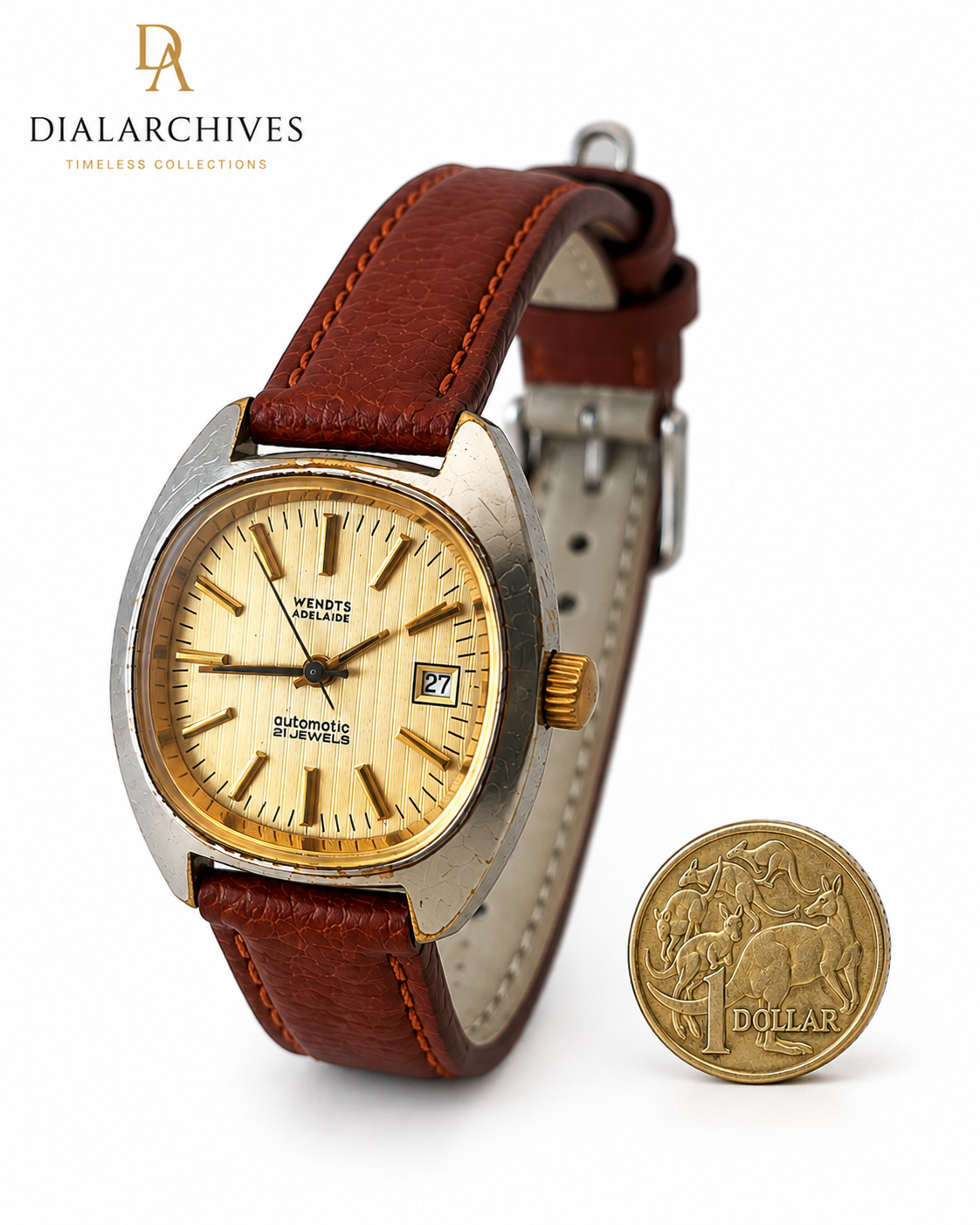Vintage Wendts Adelaide Automatic 21 Jewels Watch – Date – New Leather Strap