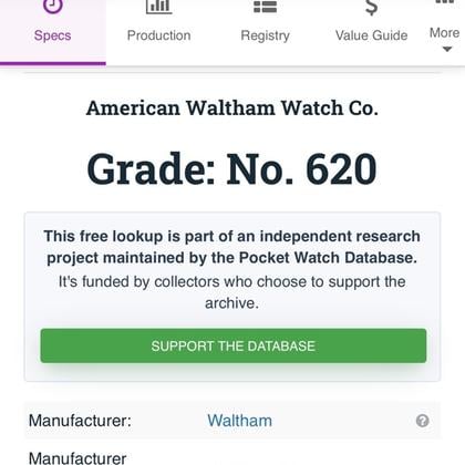 Waltham Grade 620 15 Jewels Pocket Watch