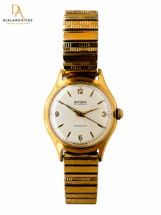 Vintage Bifora 17 Jewels Mechanical Gold-Tone Watch – Shock Resistant