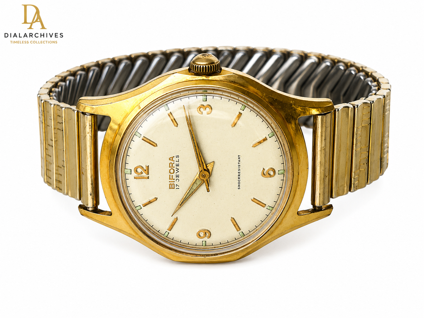 Vintage Bifora 17 Jewels Mechanical Gold-Tone Watch – Shock Resistant