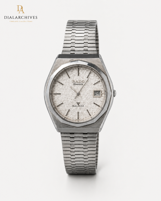 Vintage Rado Balboa Quartz – Textured Silver Dial, Stainless Steel Bracelet