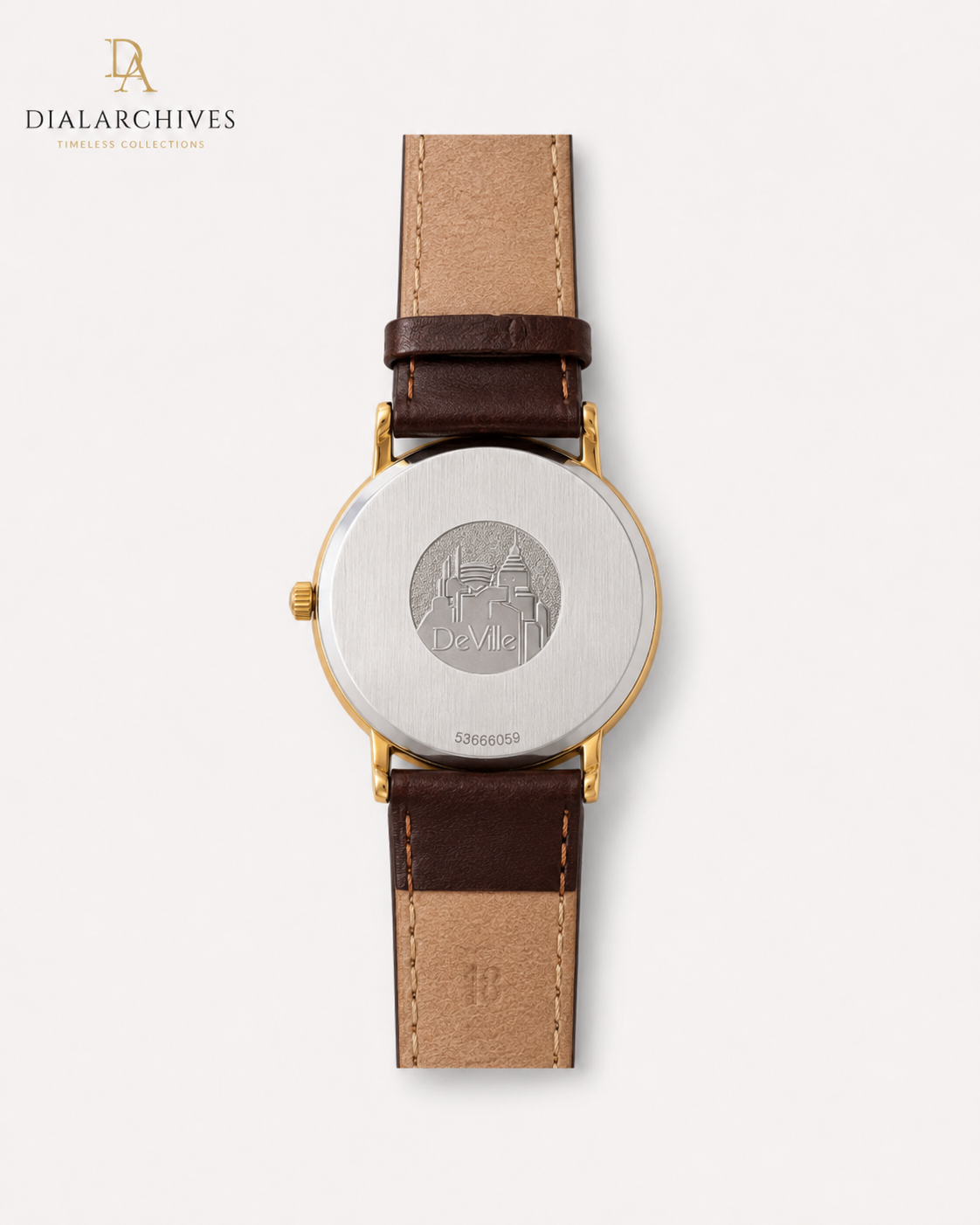 Omega De Ville Quartz – Gold-Tone Case, White Roman Dial, Brown Leather Strap