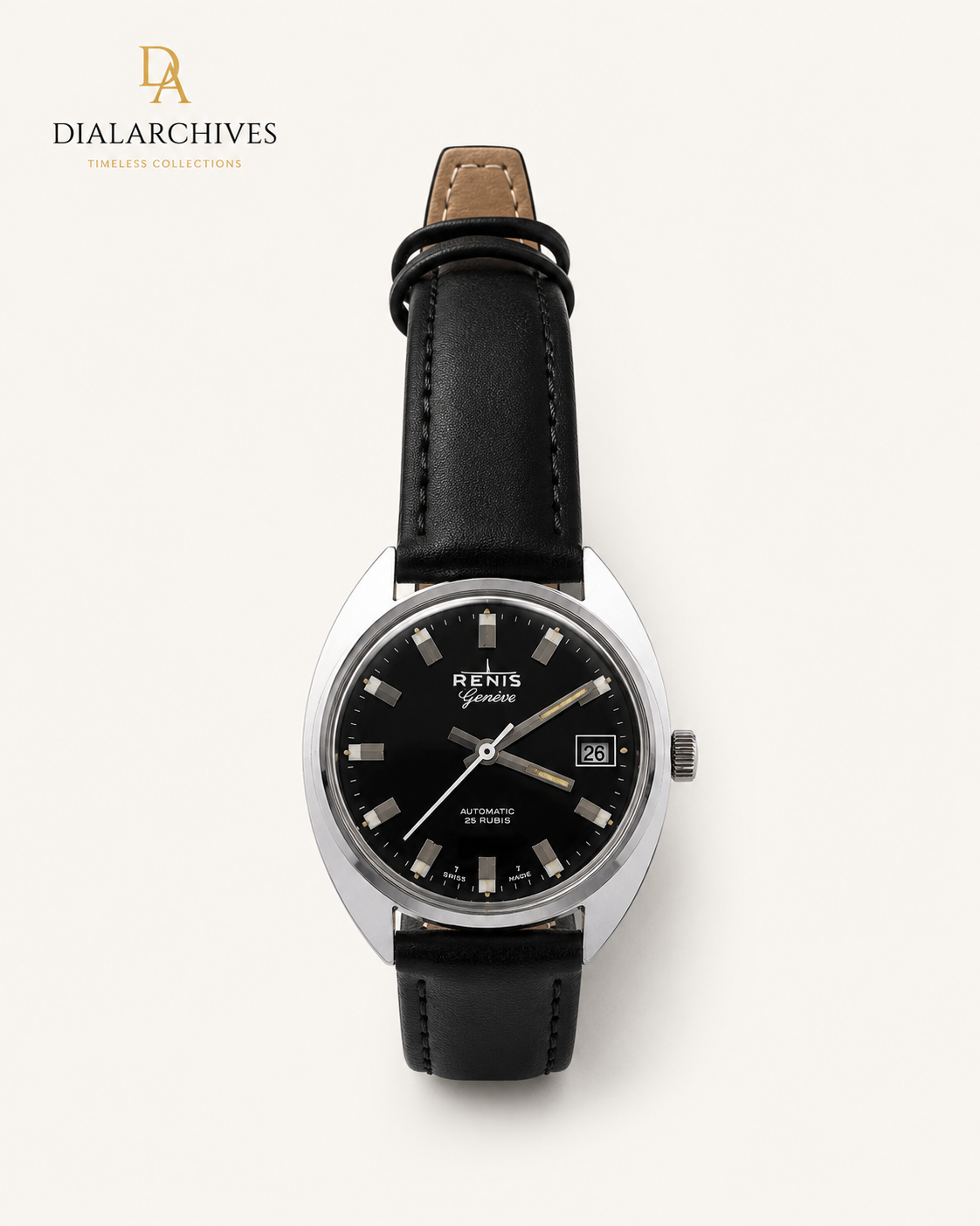 Vintage Renis Genève Automatic – Black Dial, Date, 25 Jewels