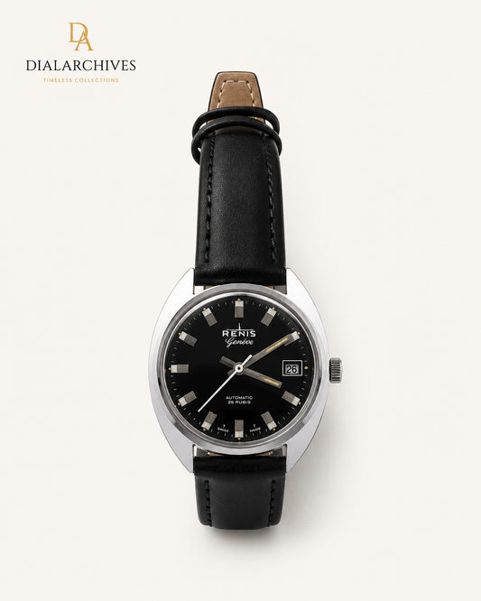 Vintage Renis Genève Automatic – Black Dial, Date, 25 Jewels