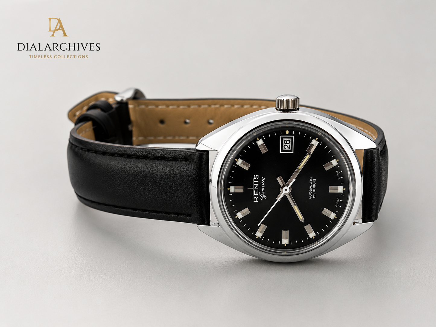 Vintage Renis Genève Automatic – Black Dial, Date, 25 Jewels