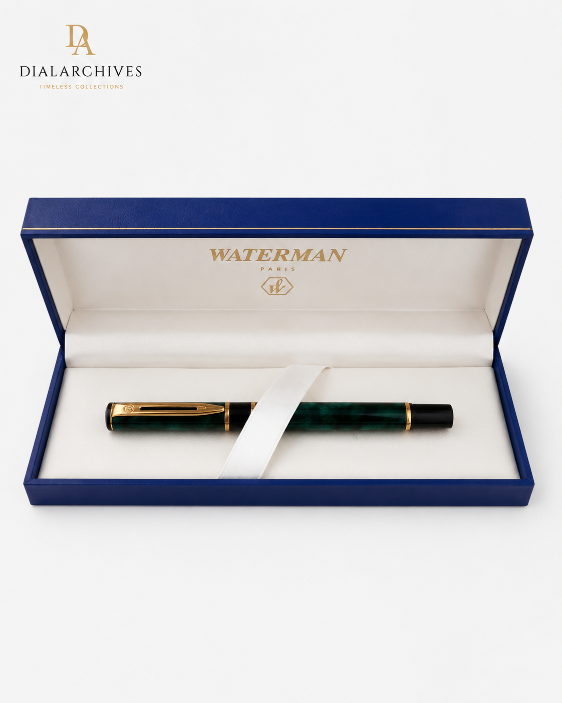 Waterman Paris Green Marbled Fountain Pen with Original Presentation Box