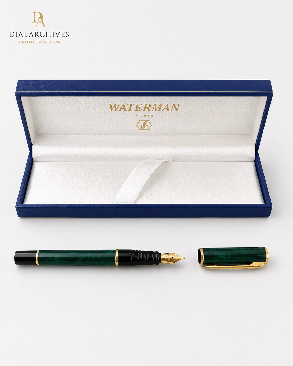 Waterman Paris Green Marbled Fountain Pen with Original Presentation Box