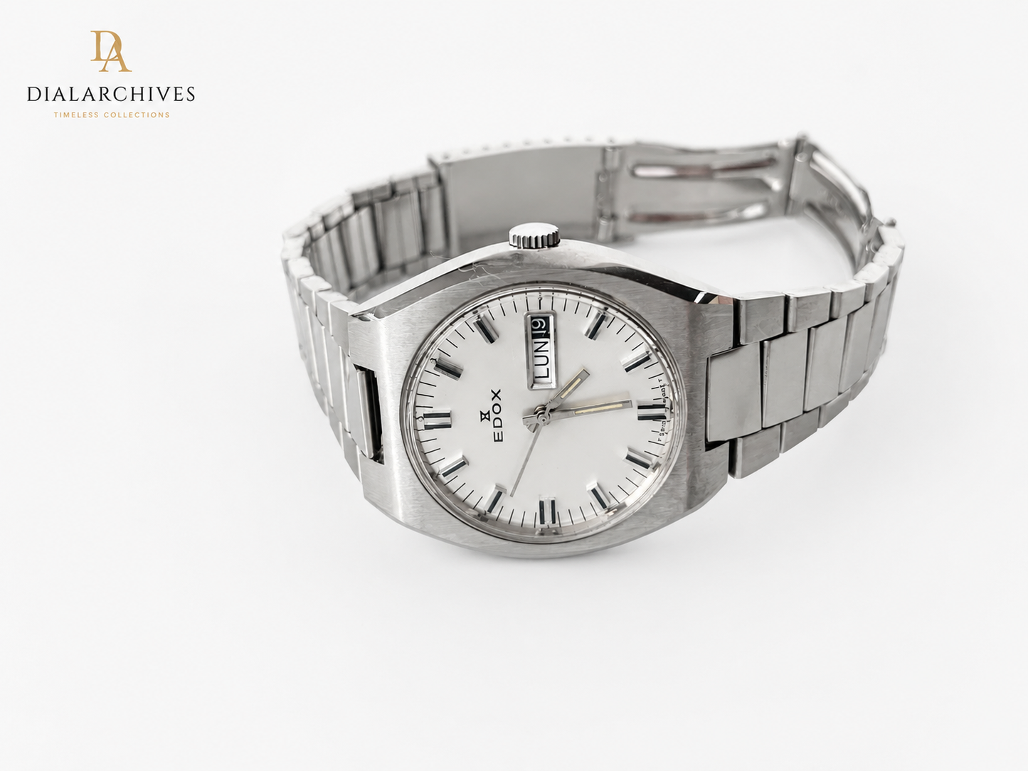 Vintage Edox Automatic Day-Date Watch – Stainless Steel – Working