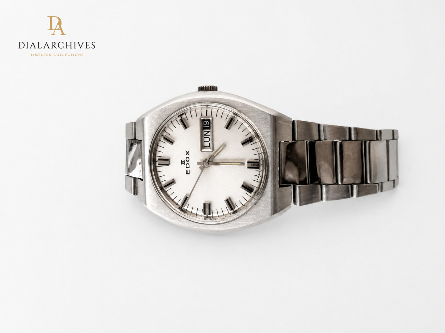 Vintage Edox Automatic Day-Date Watch – Stainless Steel – Working