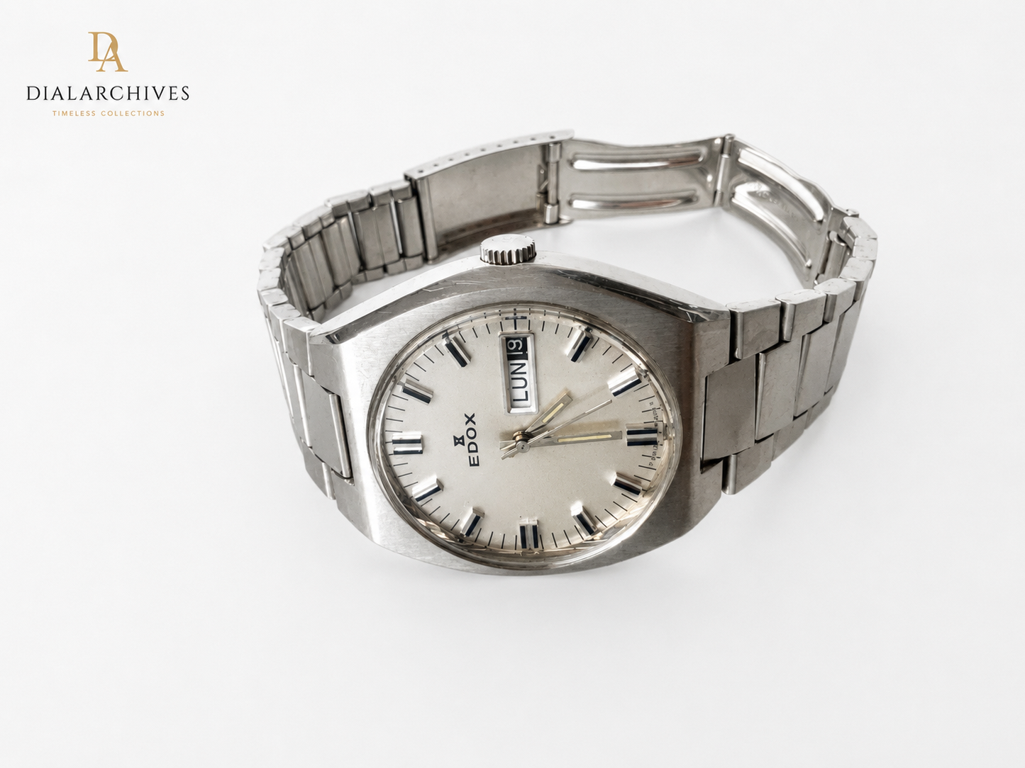 Vintage Edox Automatic Day-Date Watch – Stainless Steel – Working