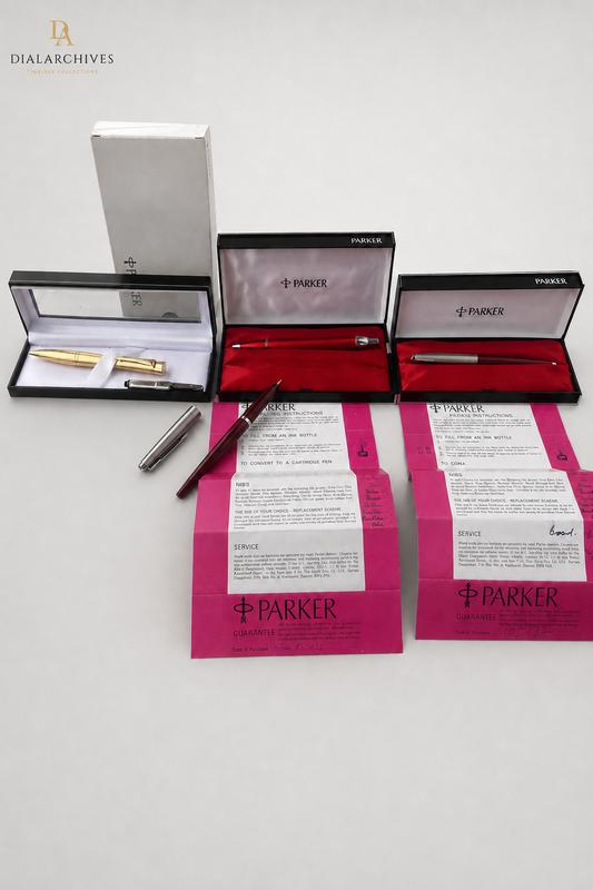 Vintage Parker Pen Lot - Parker 45 Fountain, Ballpoint Duo & Gold Fluted Pen