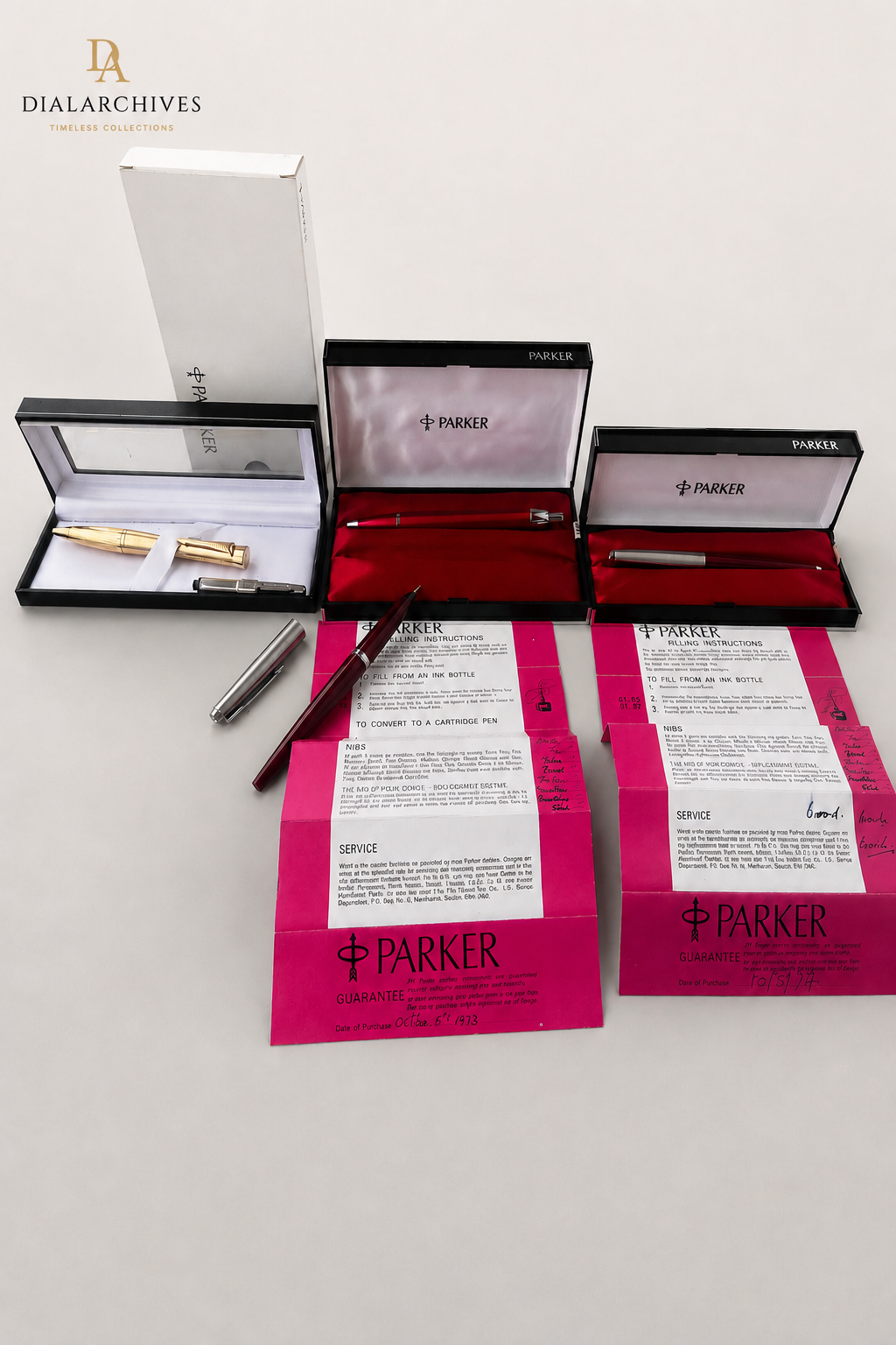 Vintage Parker Pen Lot - Parker 45 Fountain, Ballpoint Duo & Gold Fluted Pen