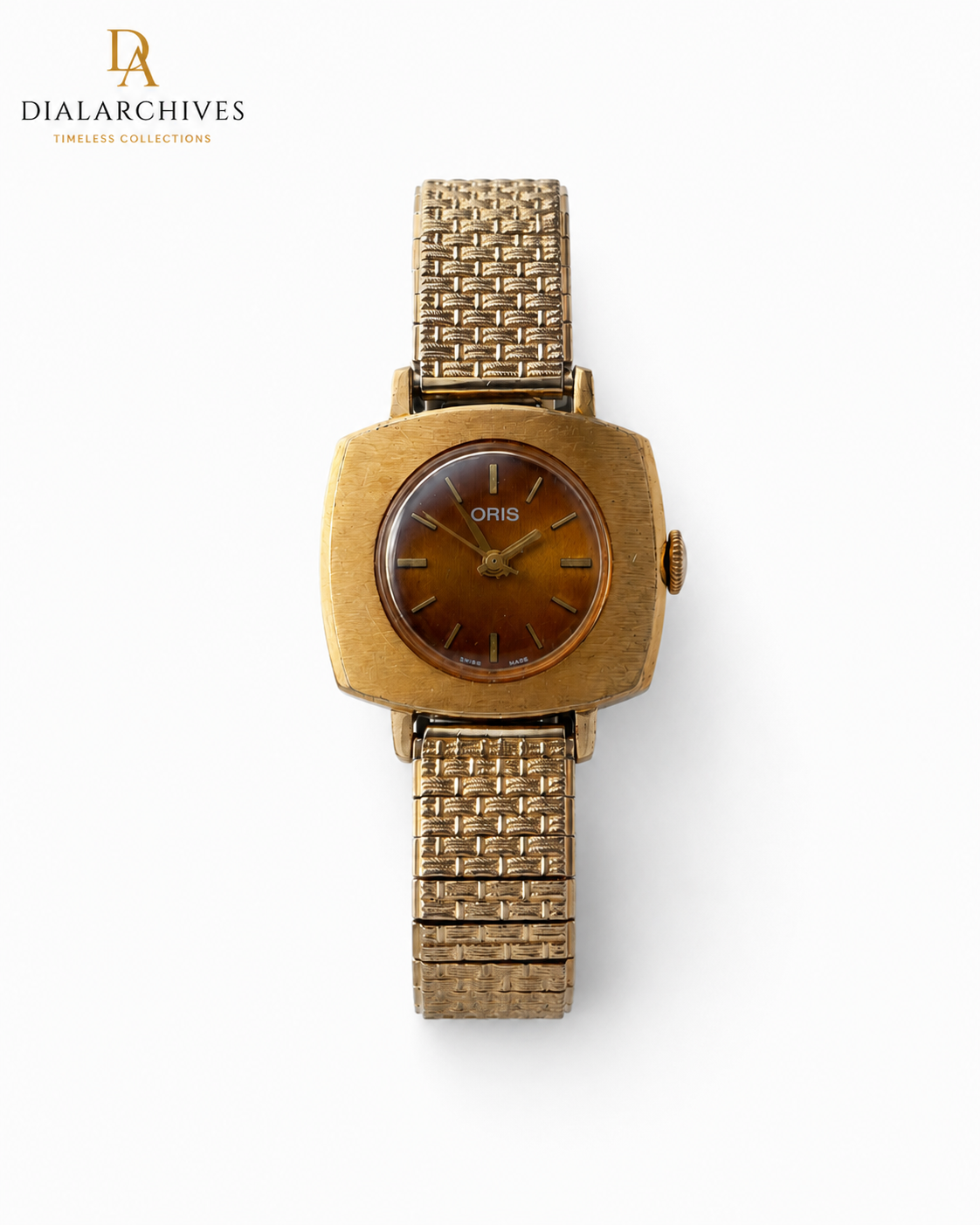 Vintage Oris Ladies Mechanical Watch – Gold-Tone Cushion Case & Textured Bracelet