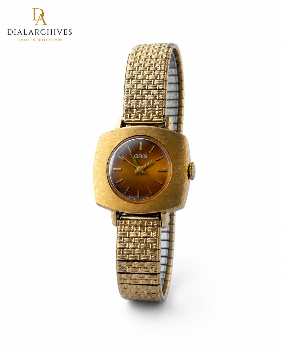 Vintage Oris Ladies Mechanical Watch – Gold-Tone Cushion Case & Textured Bracelet