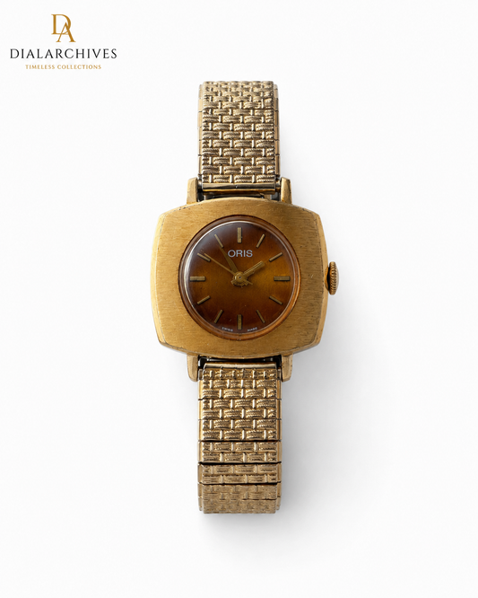 Vintage Oris Ladies Mechanical Watch – Gold-Tone Cushion Case & Textured Bracelet