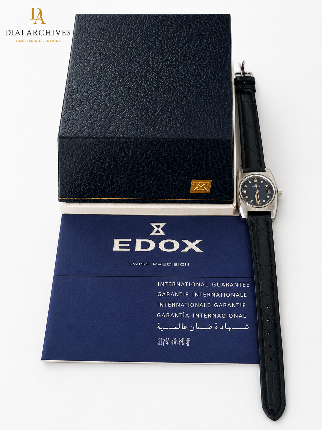 Vintage Edox Swiss Precision Ladies Watch — Blue Dial, Box & International Guarantee