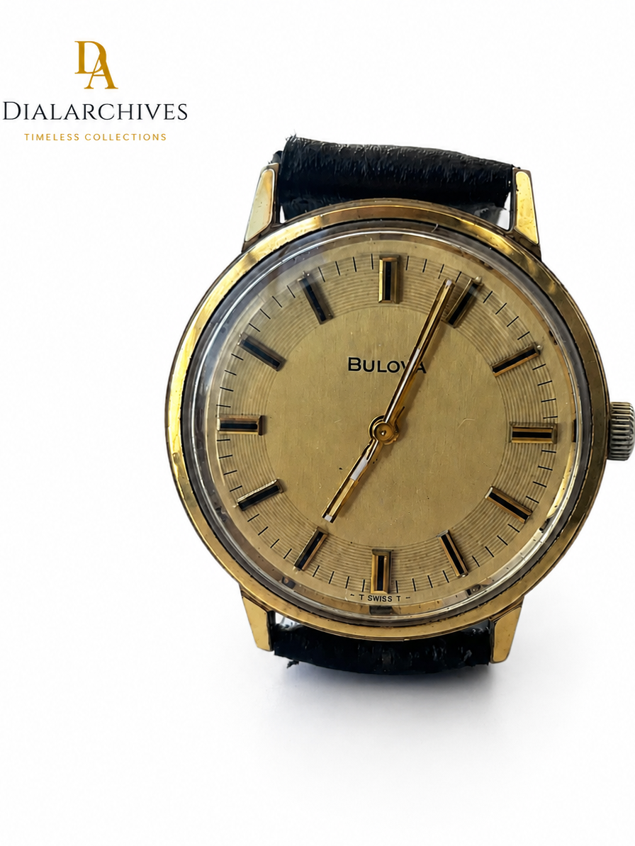 Vintage Bulova Swiss Mechanical Dress Watch – Gold-Tone Champagne Dial