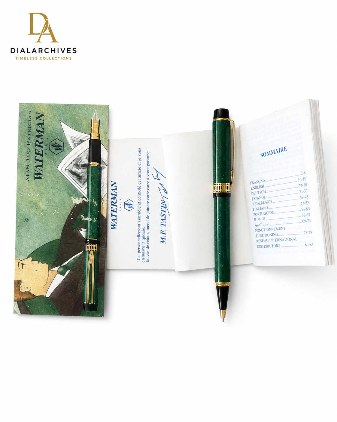 Waterman Man 100 Patrician Green Marble Ballpoint Pen with Original Papers