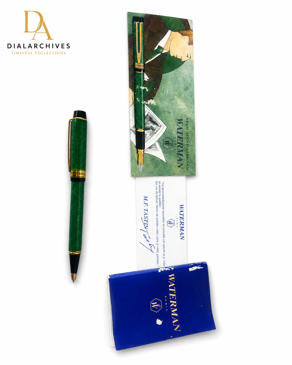 Waterman Man 100 Patrician Green Marble Ballpoint Pen with Original Papers