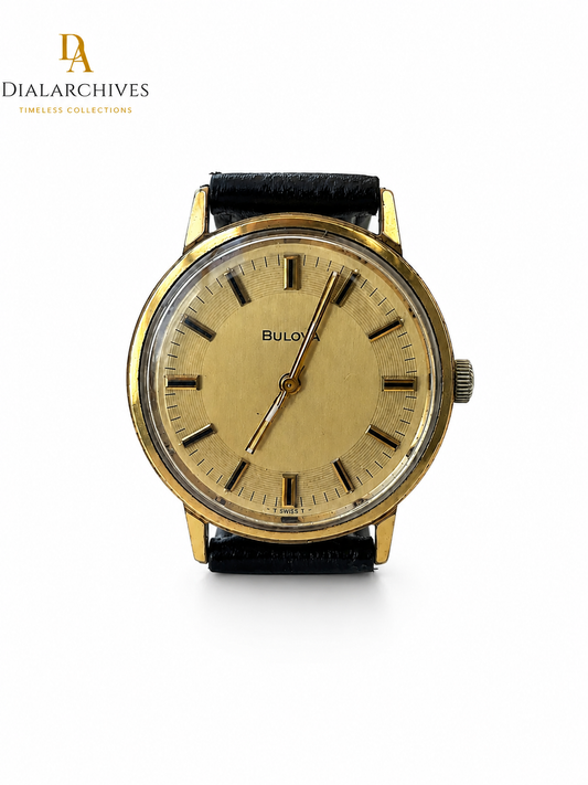 Vintage Bulova Swiss Mechanical Dress Watch – Gold-Tone Champagne Dial