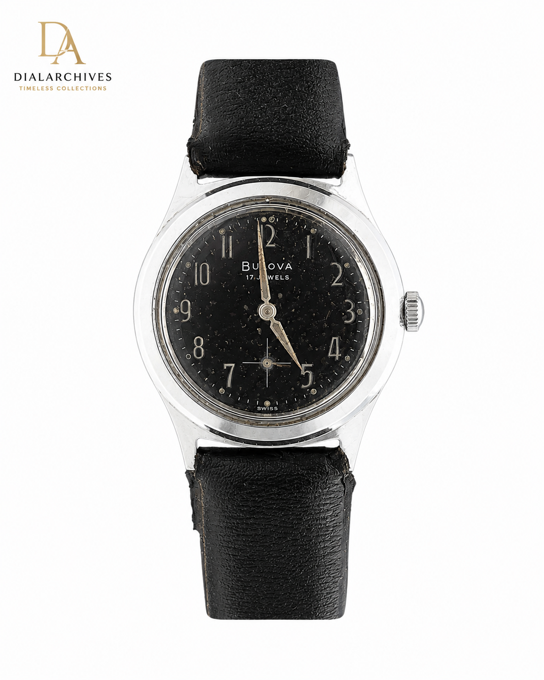 Vintage Bulova 17 Jewels Swiss Manual Wind – Black Dial – Stainless Steel