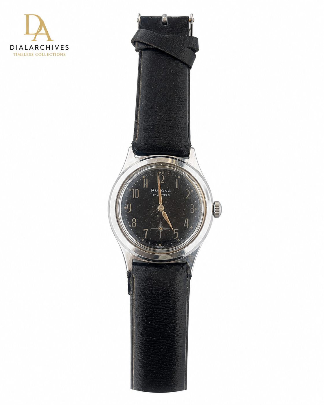 Vintage Bulova 17 Jewels Swiss Manual Wind – Black Dial – Stainless Steel