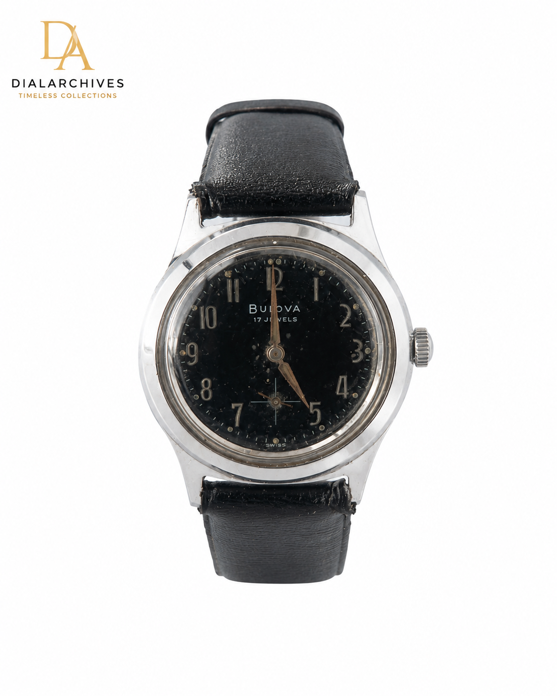 Vintage Bulova 17 Jewels Swiss Manual Wind – Black Dial – Stainless Steel