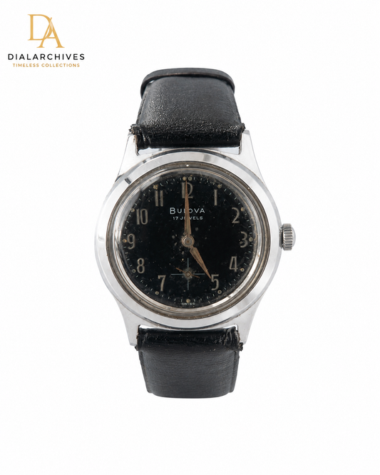 Vintage Bulova 17 Jewels Swiss Manual Wind – Black Dial – Stainless Steel