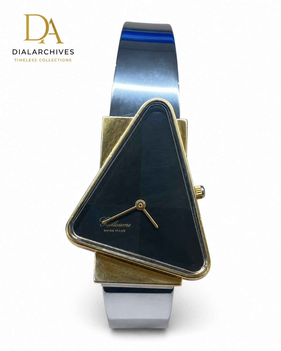 Vintage Guillaume Swiss Made Triangle Watch – Two-Tone Geometric Design