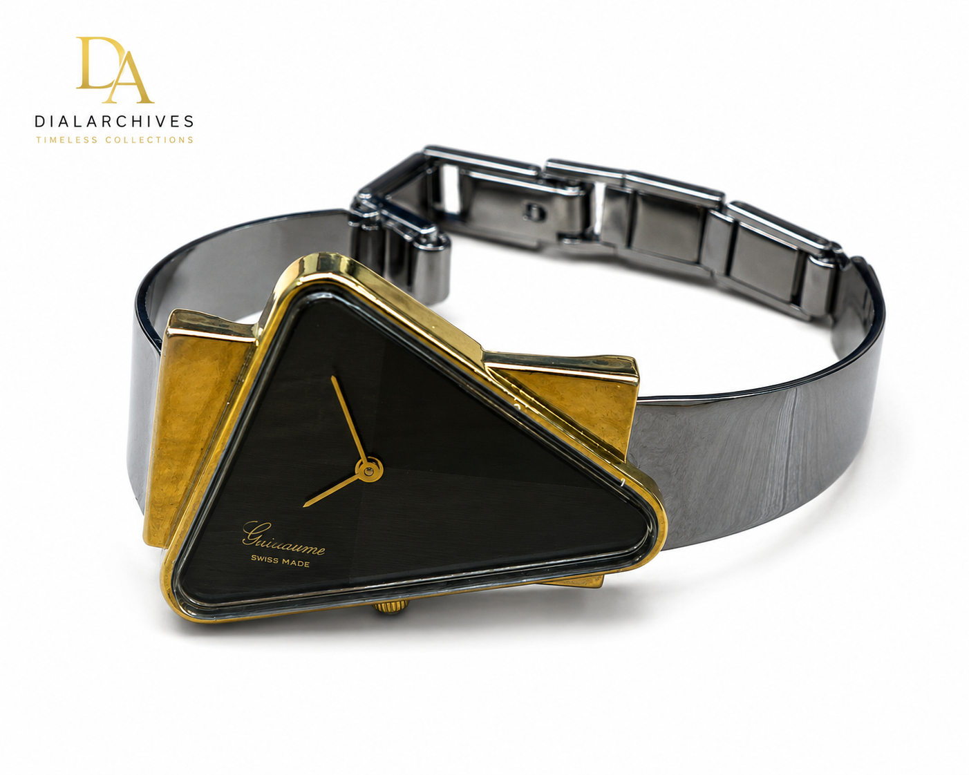 Vintage Guillaume Swiss Made Triangle Watch – Two-Tone Geometric Design